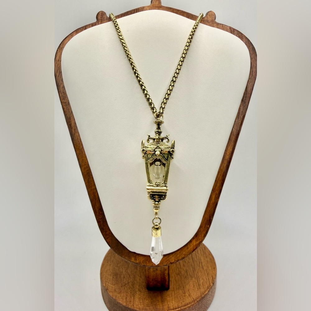 Gold Lantern Crystal Drop Statement Necklace Gothic Victorian Style